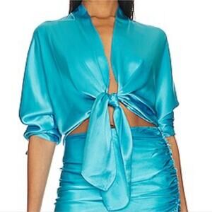 The Sei Long Sleeve Tie Front Blouse in Sky